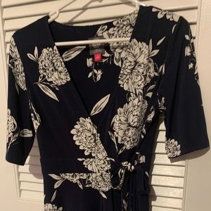 Vince Camuto dark navy floral wrap dress.